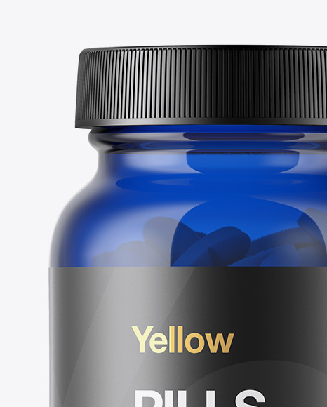 Blue Glass Bottle With Pills Mockup In Bottle Mockups On Yellow Images Object Mockups