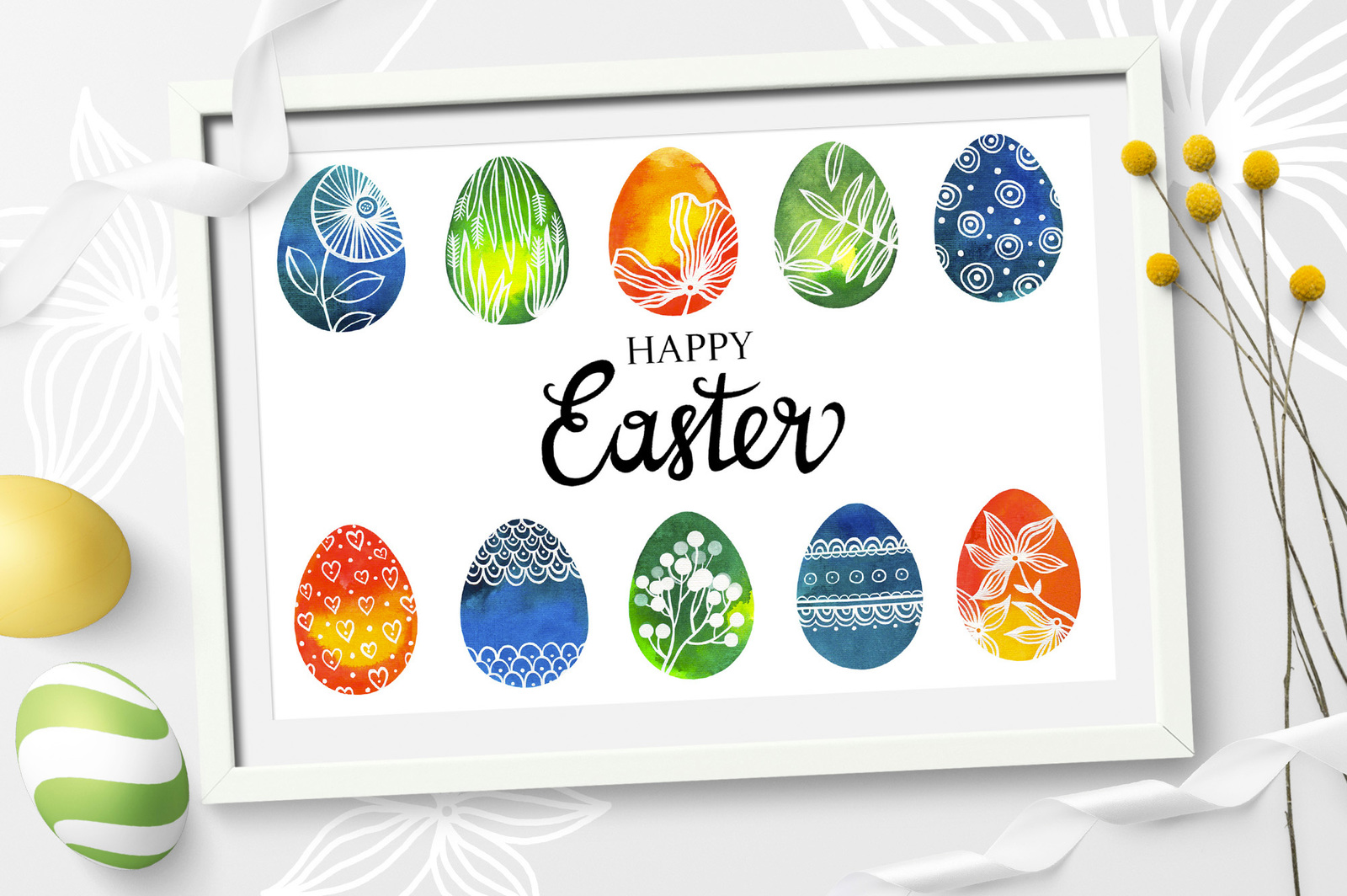 Download Watercolor Easter Eggs Easter Patterns In Patterns On Yellow Images Creative Store