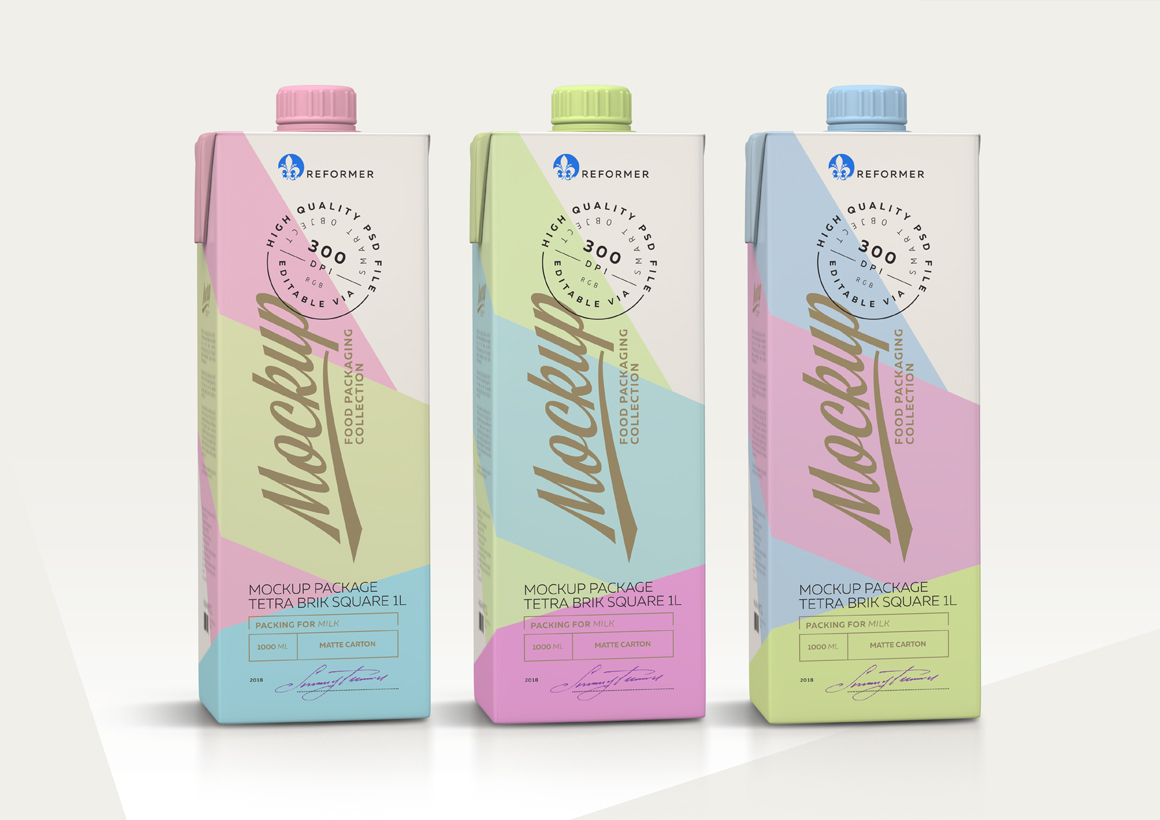 1l Milk Carton 5 Mock Ups Files In Packaging Mockups On Yellow Images Creative Store