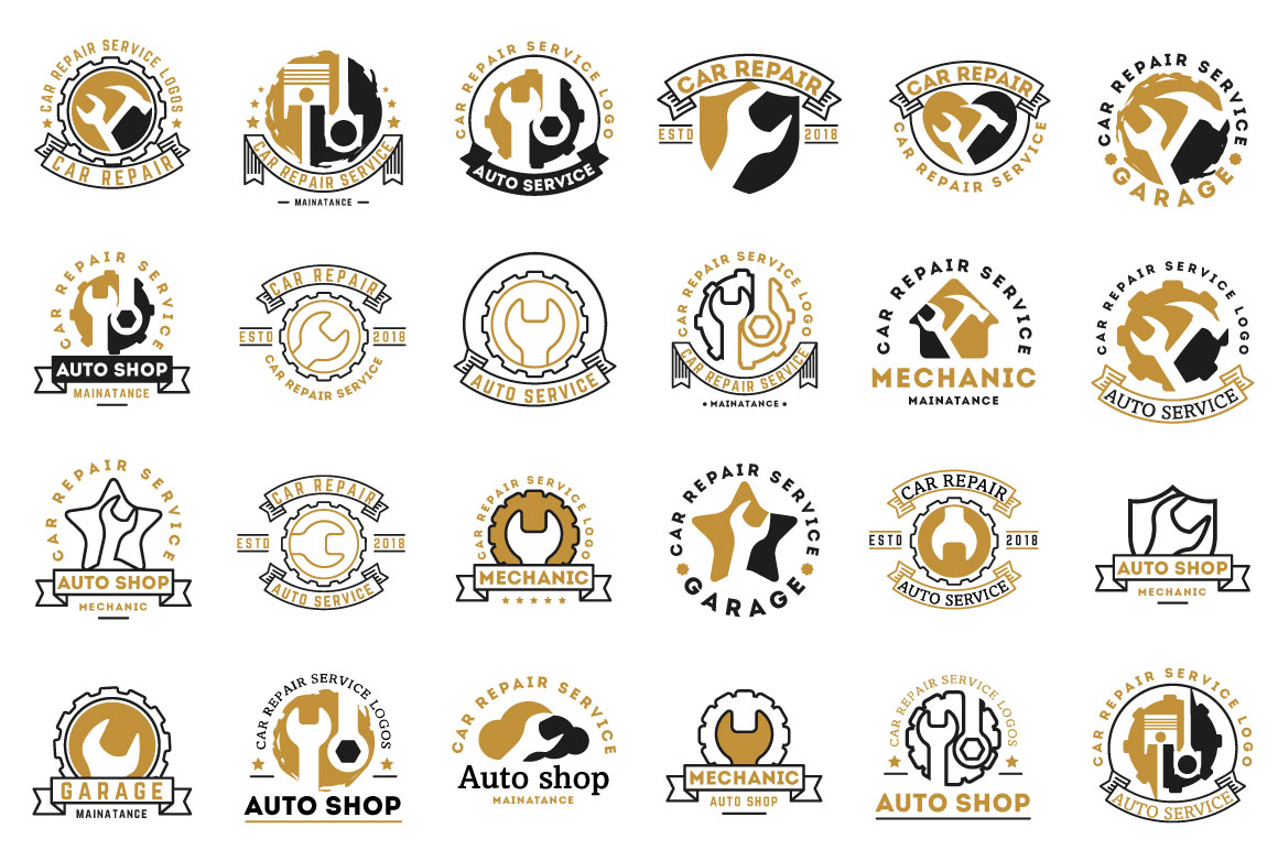 Auto Shop Car Repair Service Handyman Plumber Logos Bundle