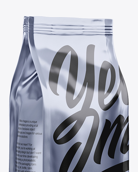 Glossy Metallic Coffee Bag Mockup Half Side View In Bag Sack Mockups On Yellow Images Object Mockups