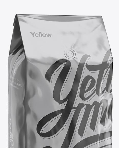 Download 2 5 Kg Foil Coffee Bag With Valve Mockup Half Turned View In Bag Sack Mockups On Yellow Images Object Mockups