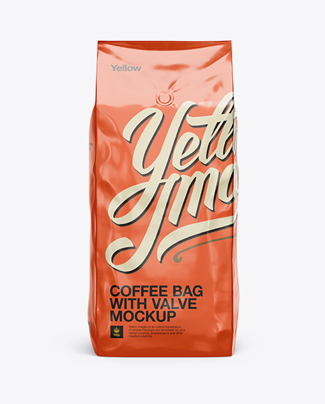 Download 2,5 kg Foil Coffee Bag With Valve Mockup - Front View in Bag & Sack Mockups on Yellow Images ...