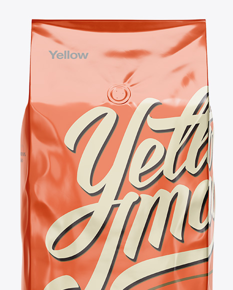 Download 2,5 kg Foil Coffee Bag With Valve Mockup - Front View | Yellow Author