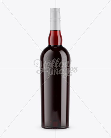 Red Glass Liquor Bottle Mockup - Front View on Yellow Images Object Mockups