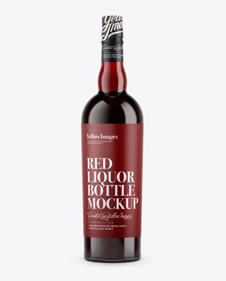 Red Glass Liquor Bottle Mockup - Front View on Yellow Images Object Mockups