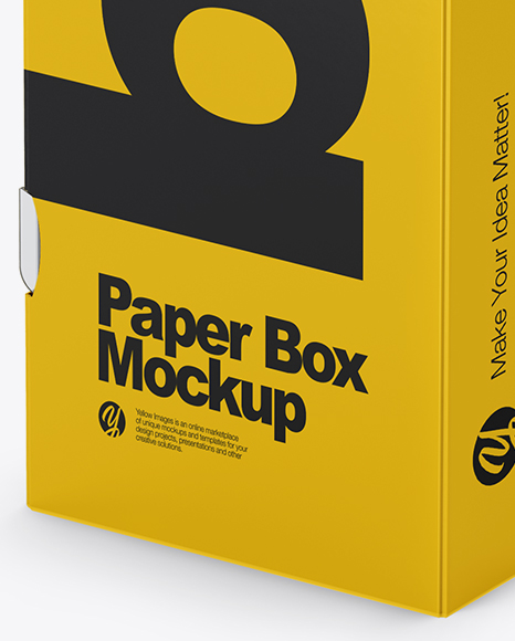 Matte Metallic Paper Box Mockup Half Side View High Angle Shot In Box Mockups On Yellow Images Object Mockups