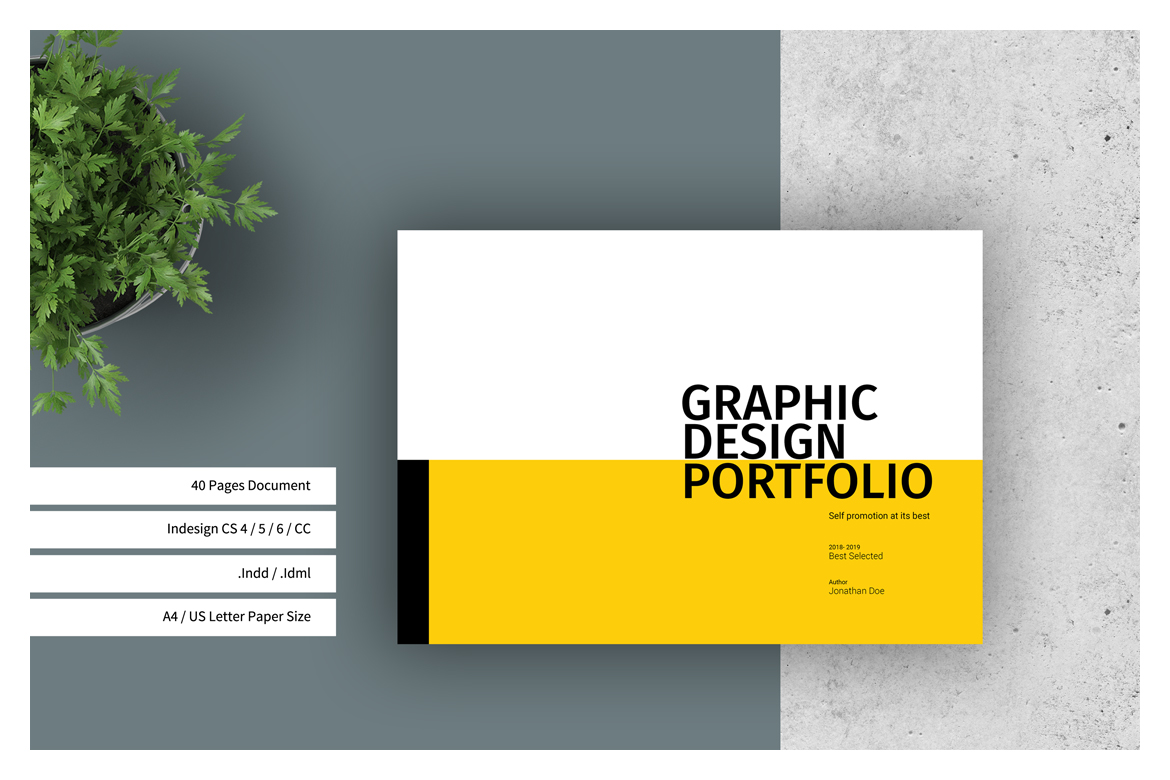 Graphic Design Portfolio Template on Yellow Images Creative Store