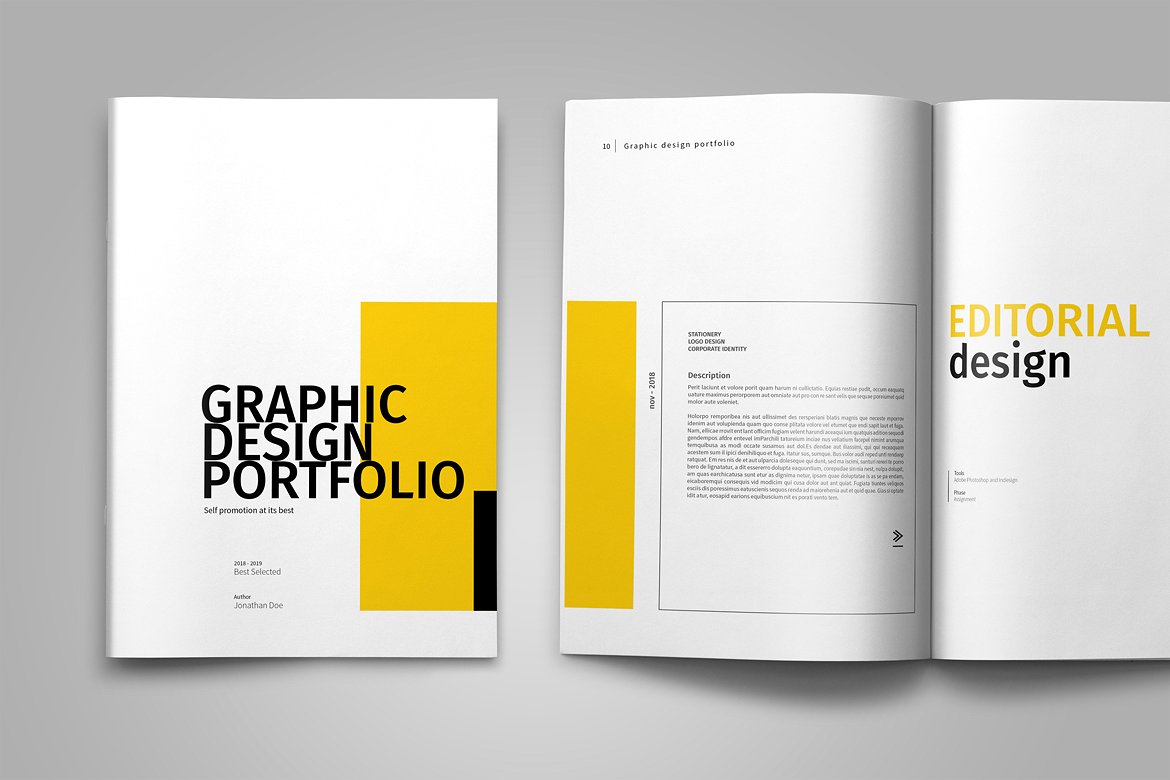 Download Graphic Design Portfolio Template In Brochure Templates On Yellow Images Creative Store PSD Mockup Templates