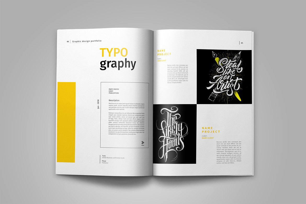 Graphic Design Portfolio Template On Yellow Images Creative Store