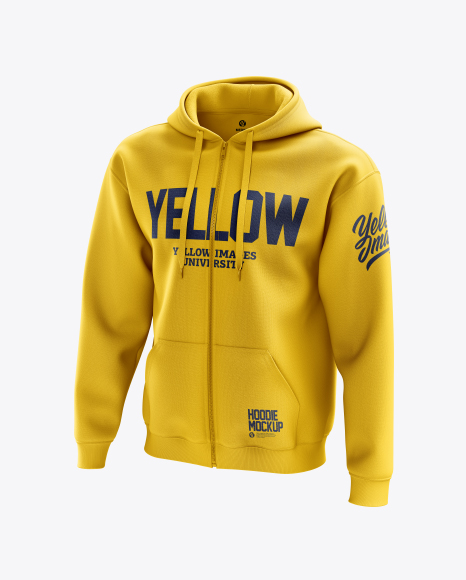 Men S Full Zip Hoodie Mockup Half Side View In Apparel Mockups On Yellow Images Object Mockups