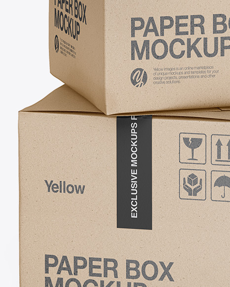 Download Two Kraft Boxes Mockup Half Side View In Box Mockups On Yellow Images Object Mockups