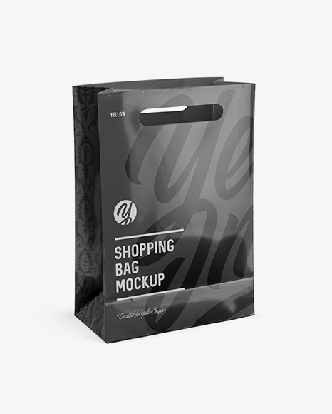 Download Glossy Shopping Bag Mockup Halfside View High Angle Shot In Bag Sack Mockups On Yellow Images Object Mockups Yellowimages Mockups