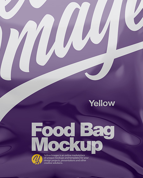 Glossy Plastic Food Bag Mockup Front View In Bag Sack Mockups On Yellow Images Object Mockups