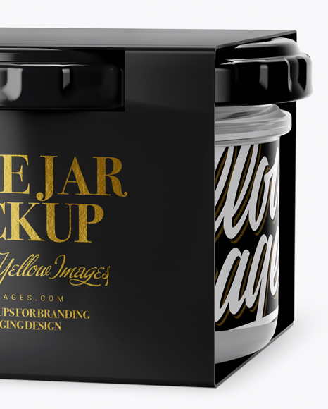 Clear Glass Sauce Jar in Paperboard Sleeve Mockup Clear Glass Sauce Jar in Paperboard Sleeve Mockup