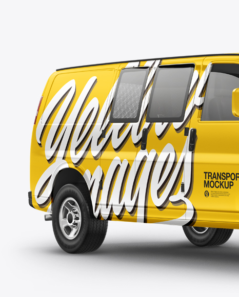 Download Free Van Express Mockup Half Side View In Vehicle Mockups On Yellow PSD Mockups