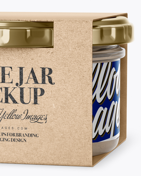 Download Clear Glass Cesar Sauce Jar In Kraft Paperboard Sleeve Mockup In Jar Mockups On Yellow Images Object Mockups