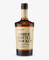 Amber Liquor Bottle W/ Bung Mockup - Front View on Yellow Images Object