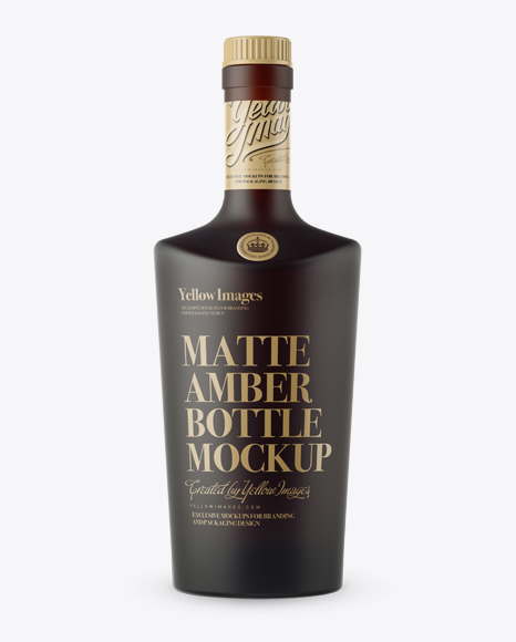 Download Matte Amber Bottle W/ Bung Mockup - Front View in Bottle Mockups on Yellow Images Object Mockups