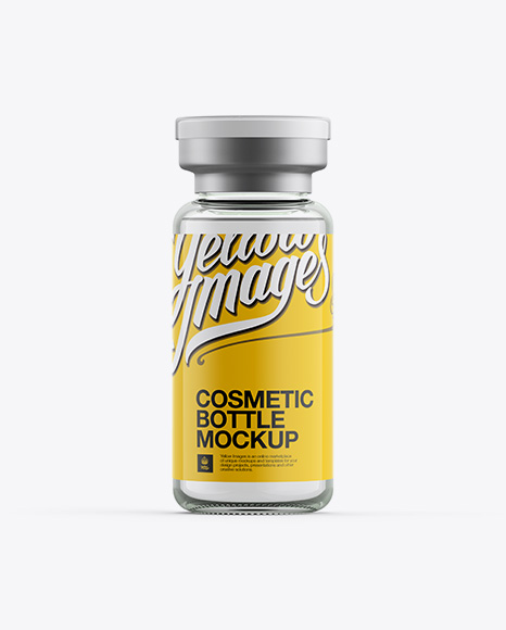 Glass Cosmetic Bottle W/ Flip-Off Cap Mockup on Yellow Images Object