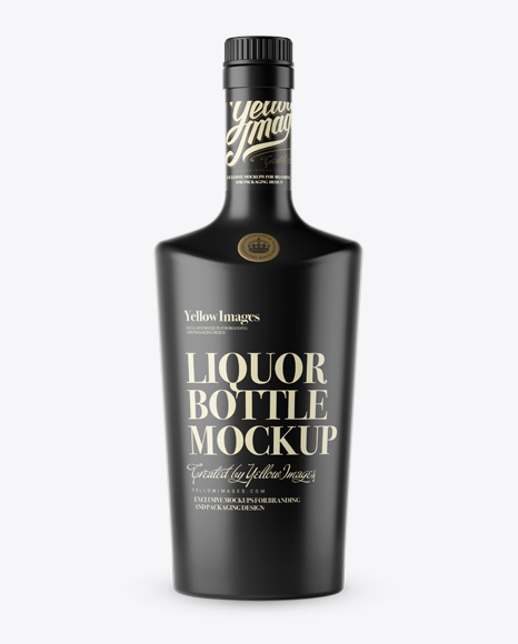 Glass Liquor Bottle W/ Bung Mockup - Front View on Yellow Images Object