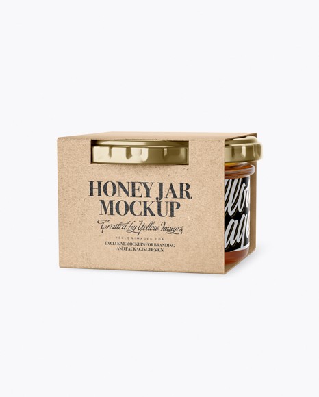 Clear Glass Honey Jar in Kraft Paperboard Sleeve Mockup - Free Download