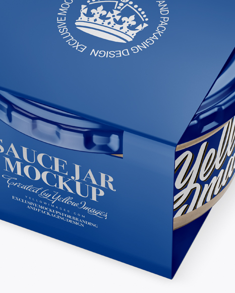 Clear Glass Cesar Sauce Jar in Paperboard Sleeve Mockup   Half Side View (High Angle Shot) PSD #1