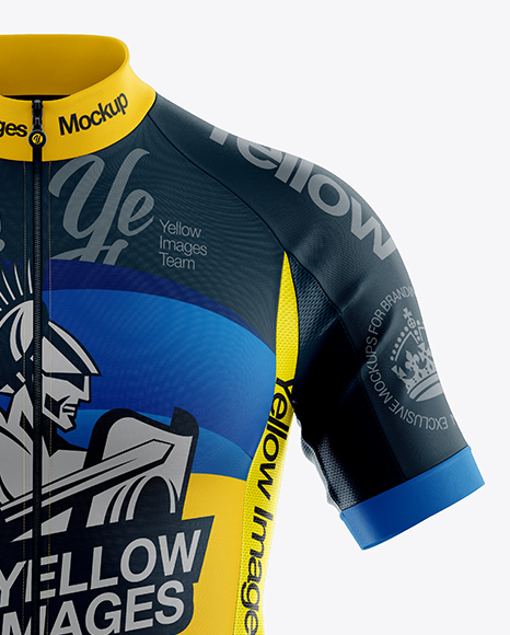 Men S Full Zip Cycling Jersey Mockup Front View In Apparel Mockups On Yellow Images Object Mockups