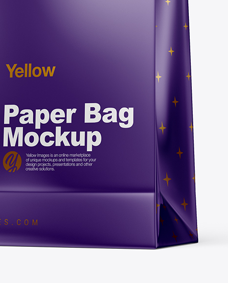 Glossy Paper Shopping Bag Mockup Half Side View Hero Shot In Bag Sack Mockups On Yellow Images Object Mockups