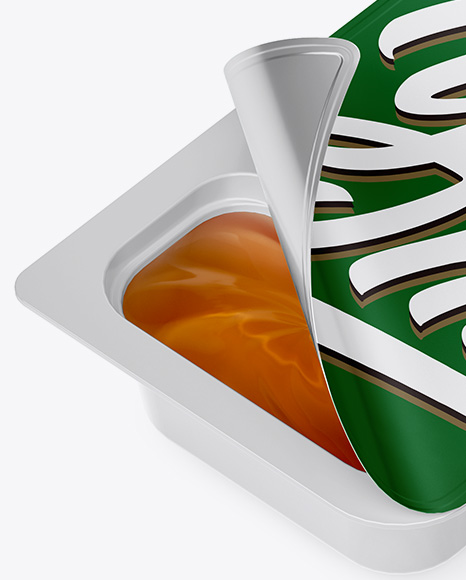 Plastic Container With Сaramel Mockup   Half Side View PSD #1