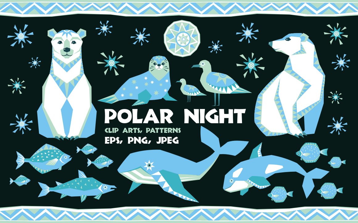Download Free Polar Night Vector Clip Arts And Seamless Patterns In Ethnic Style In PSD Mockup Template