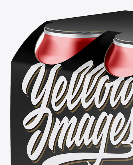 Carton Carrier W/ 4 Metallic Cans Mockup - Half Side View (High-Angle Shot) Carton Carrier W/ 4 Metallic Cans Mockup - Half Side View (High-Angle Shot)