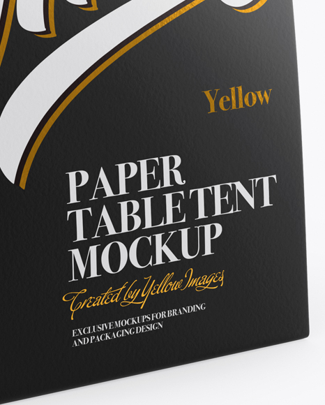 Download Matte Paper Table Tent Mockup Half Side View In Indoor Advertising Mockups On Yellow Images Object Mockups