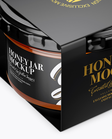 Download Clear Glass Honey Jar in Paperboard Sleeve Mockup - Half Side View (High-Angle Shot) in Jar ...