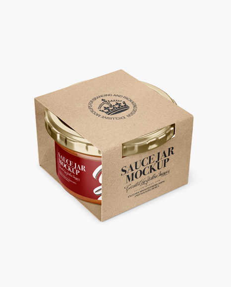 Download Clear Glass Sauce Jar in Kraft Paperboard Sleeve Mockup - Half Side View in Jar Mockups on ...