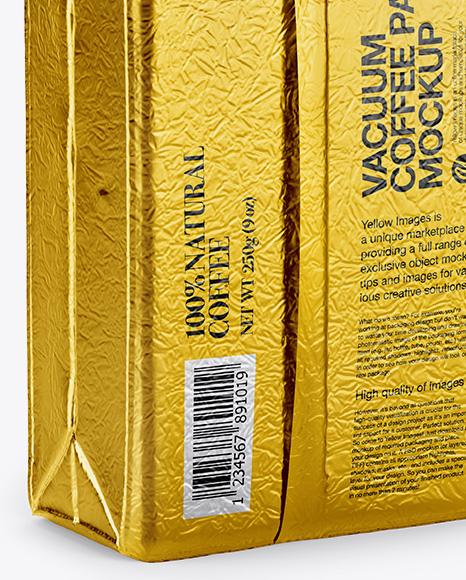 Download Metallic Coffee Vacuum Bag Mockup Back Half Side View In Bag Sack Mockups On Yellow Images Object Mockups Yellowimages Mockups