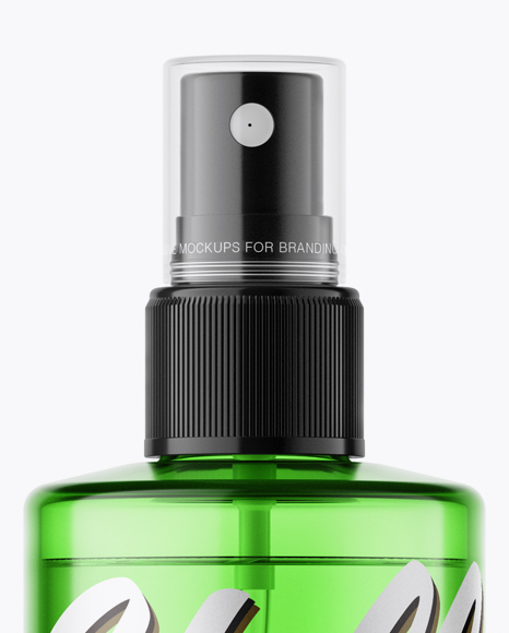Green Spray Bottle with Transparent Сap Mockup Green Spray Bottle with Transparent Сap Mockup
