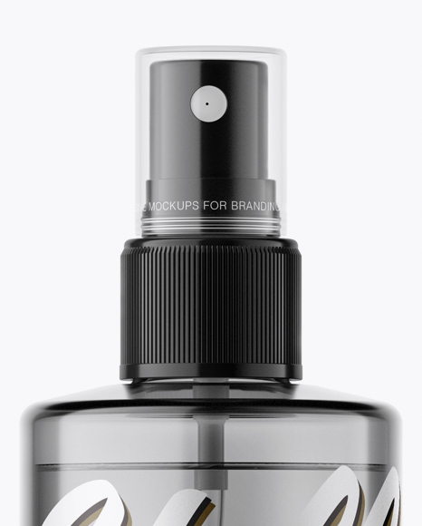 Dark Spray Bottle with Transparent Сap Mockup Dark Spray Bottle with Transparent Сap Mockup