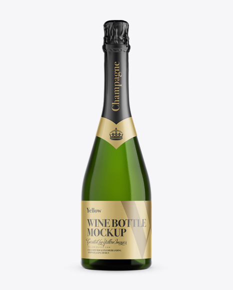 Green Glass Champagne Bottle Mockup - Front View on Yellow Images