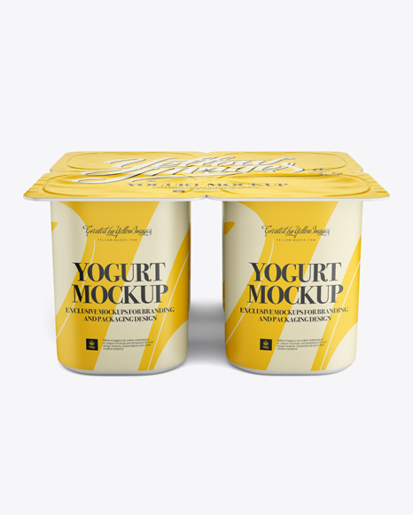 4 Pack Yogurt Mockup In Pot Tub Mockups On Yellow Images Object Mockups