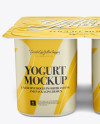 Download 4-Pack Yogurt Mockup in Pot & Tub Mockups on Yellow Images Object Mockups