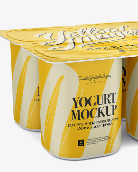 Download 4 Pack Yogurt Mockup Half Side View In Pot Tub Mockups On Yellow Images Object Mockups PSD Mockup Templates