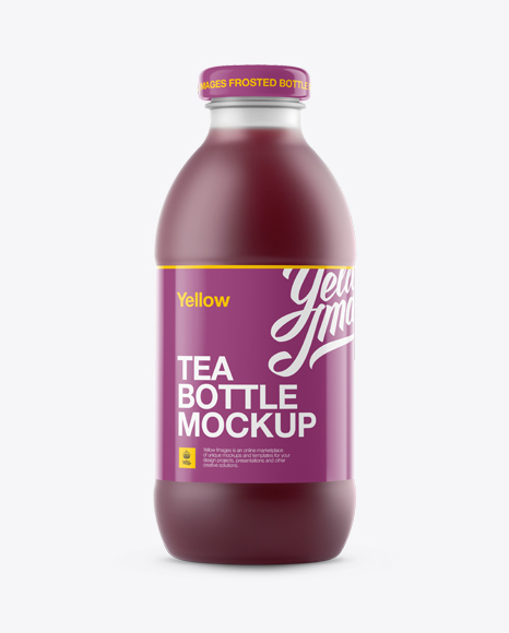 Frosted Bottle W/ Berry Tea Mockup on Yellow Images Object Mockups