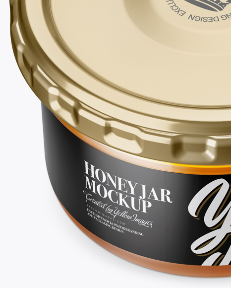 Clear Glass Honey Jar Mockup (High-Angle Shot)