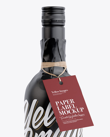 Download Wine Bottle In Glossy Paper Wrap W Label Mockup In Bottle Mockups On Yellow Images Object Mockups PSD Mockup Templates