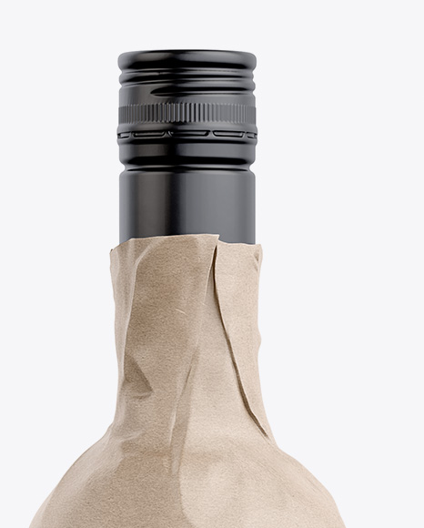 Wine Bottle in Kraft Paper Wrap PSD #1