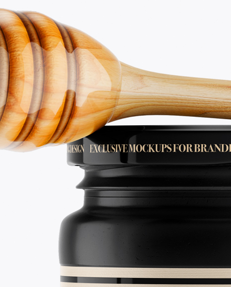 Ceramic Honey Jar With Spoon Mockup - Front View