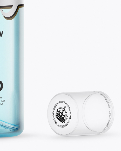 Opened Clear Spray Bottle with Blue Liquid Mockup PSD #6