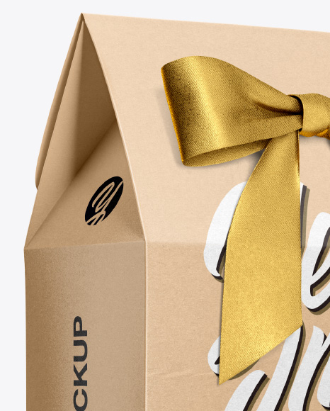 Download Kraft Paper Bag With Bow Mockup Half Side View In Box Mockups On Yellow Images Object Mockups PSD Mockup Templates