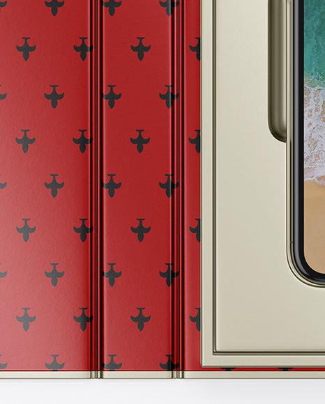 Metallic Gift Box With Apple iPhone X Mockup - Top View